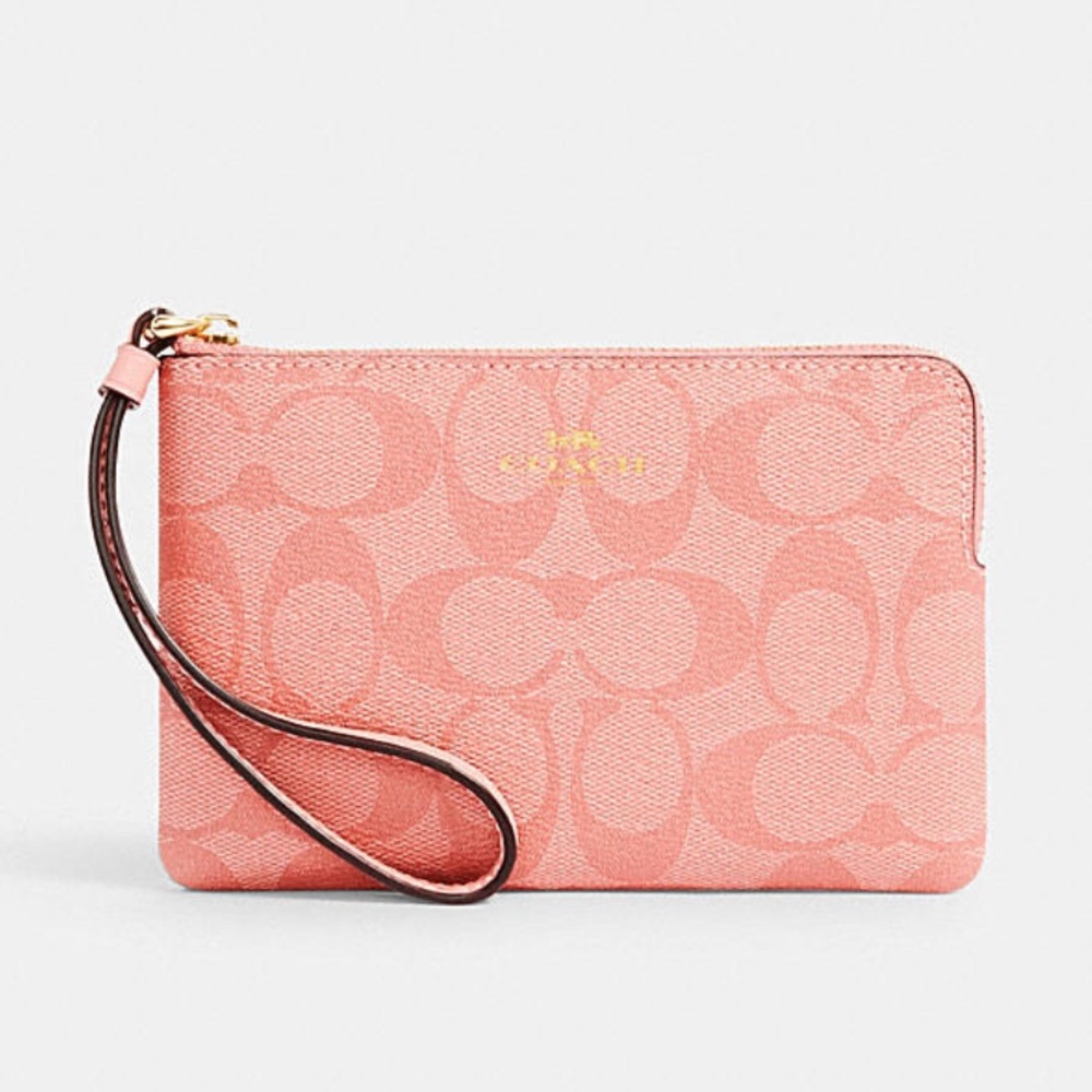 Coach Corner Zip Wristlet in Signature Canvas